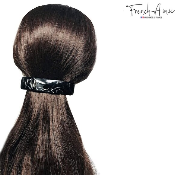 Long Rectangle Black Marble Celluloid Hair Clip Handmade Large Barrette main image 8